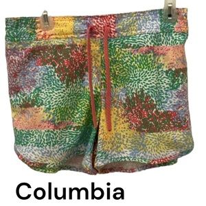 Columbia PFG Abstract Floral Shorts Drawstring MEDIUM Blue Yellow Pink Green